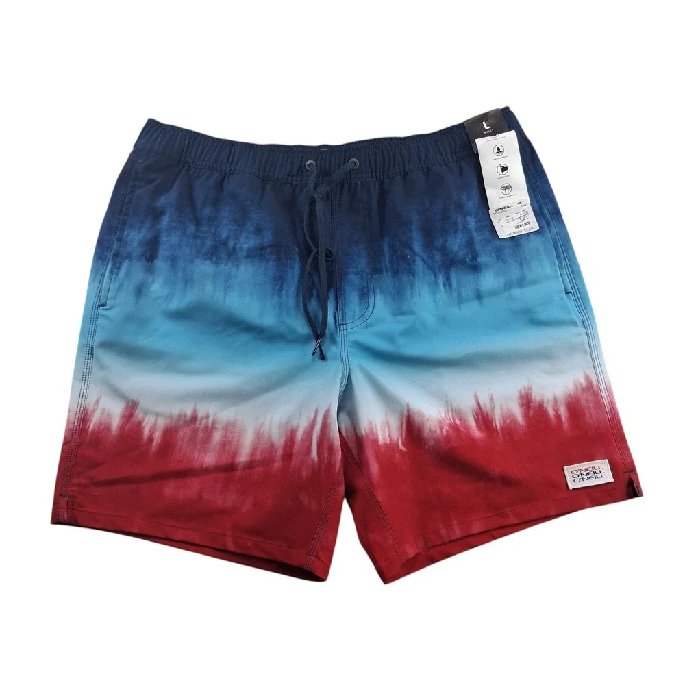 O'Neill Board Shorts Mens Size L Red White Blue Tie Dye Hyperfreak NEW